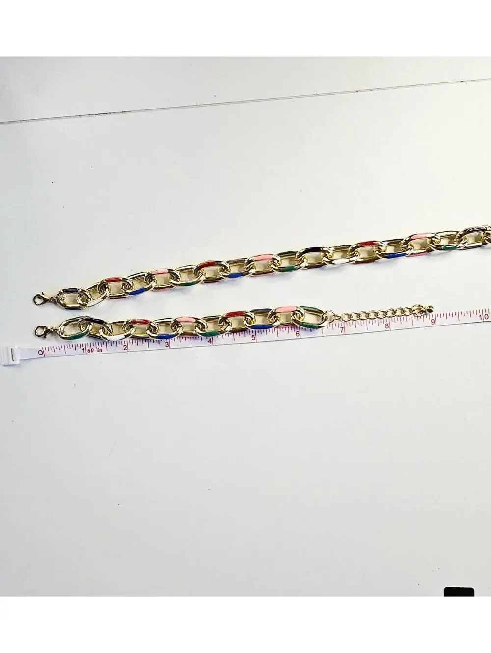 Gold-plated Multicolor Enamel Necklace And Bracelet Set Adjustable Lightweight - Picture 5 of 6